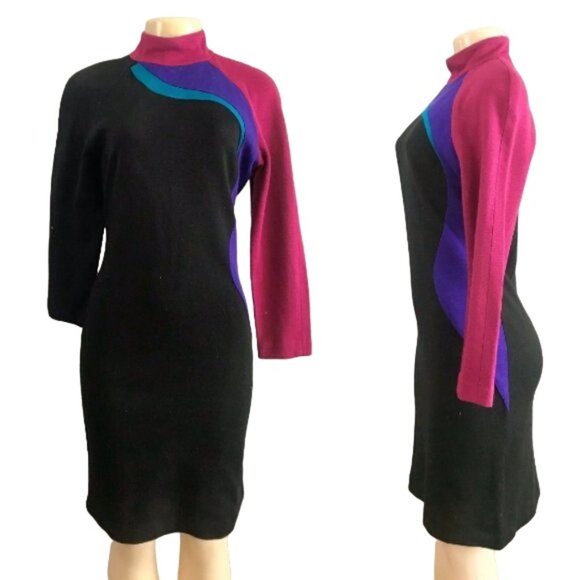 1980s Christine Jaguin Bodycon Dress size M retro 80s 90s fashion color block. - Picture 1 of 10